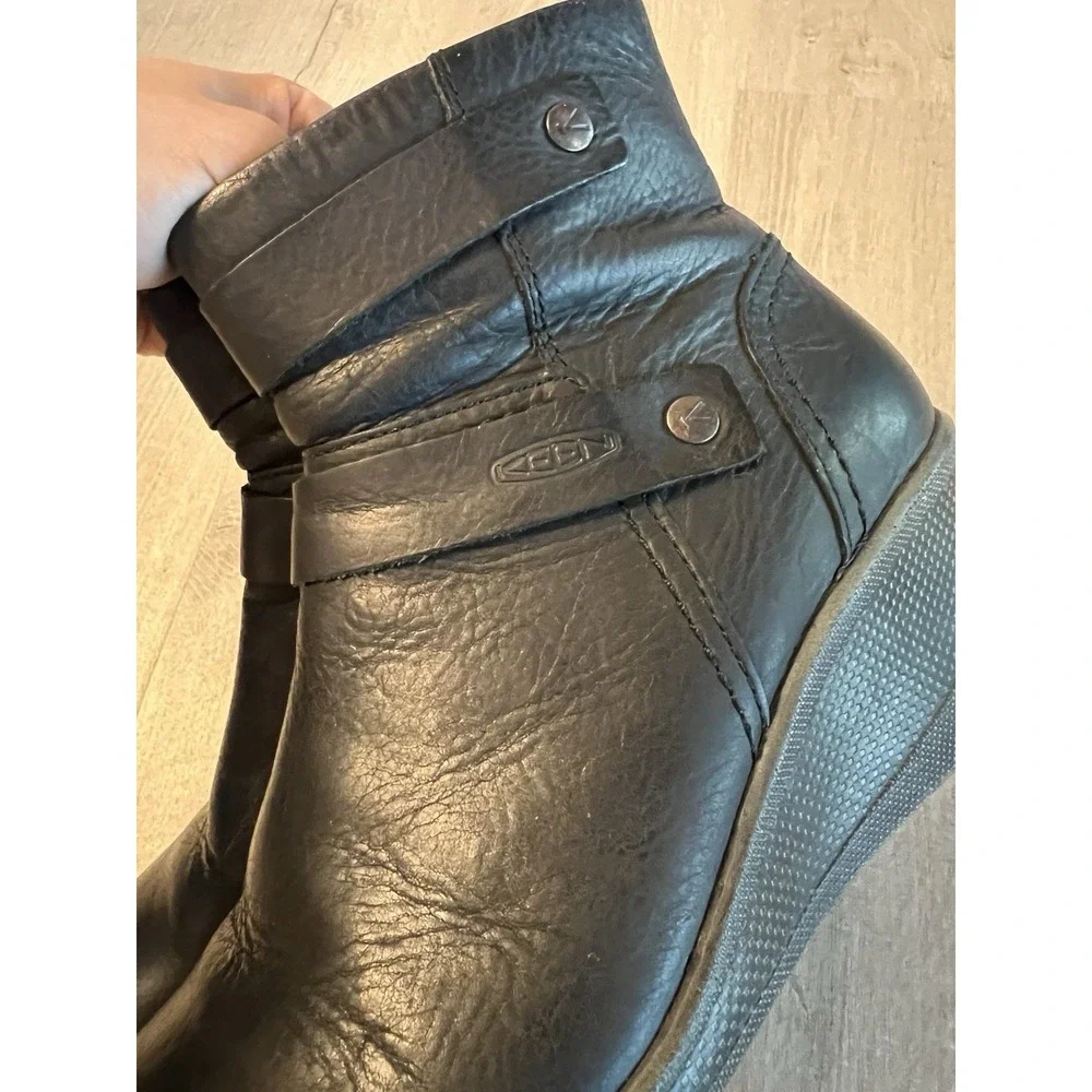 Keen Boots Womens Size 7 Black Kate Mid Ankle Wedge Leather Side Zip Casual